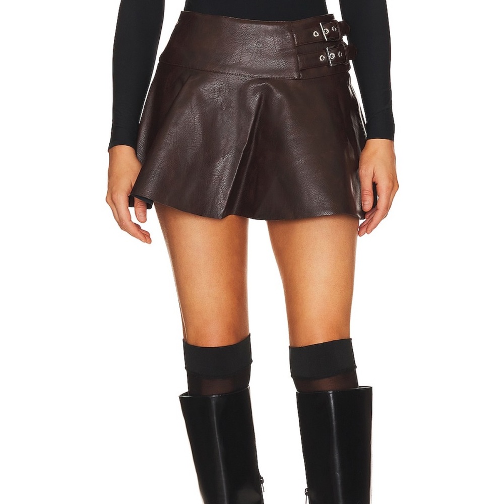 WeWoreWhat Brown Leather Skirt